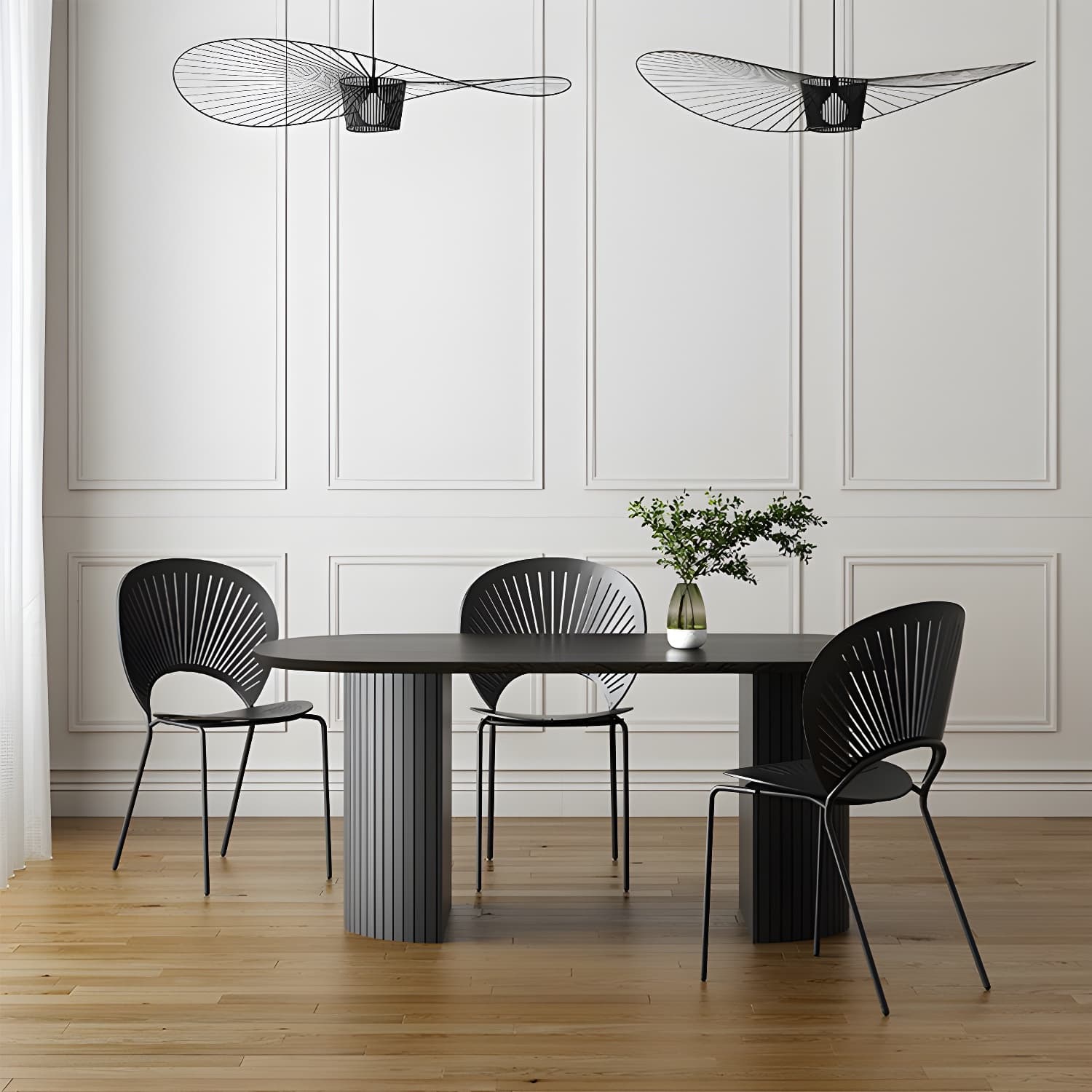 Modern Oval Dining Table Matte Finish Double Pedestal Table for Home thumbnail 9