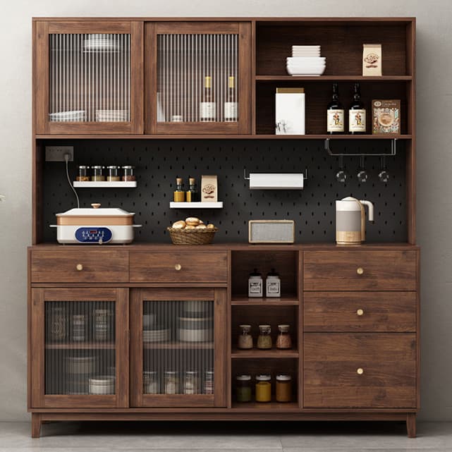 Contemporary Wood Buffet with Glass Doors and 3 Storage Drawers thumbnail 3