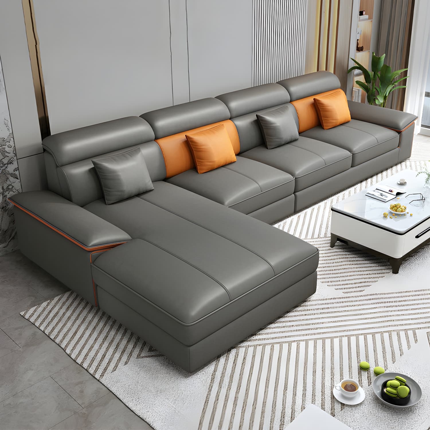 Modernism Pillow Top Arm Sectional with Chaise for Living Room thumbnail 8