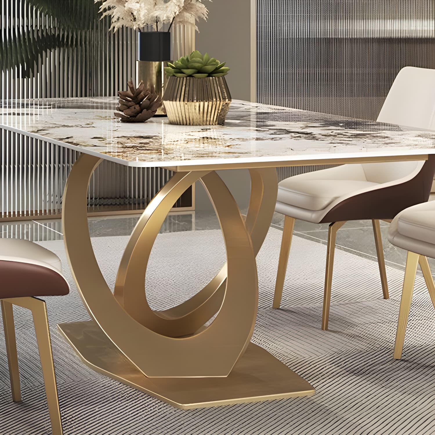 Glossy Beige Dining Table Set 1/2/5/7 Pcs Glam Dinette Set with Leather Chairs thumbnail 6