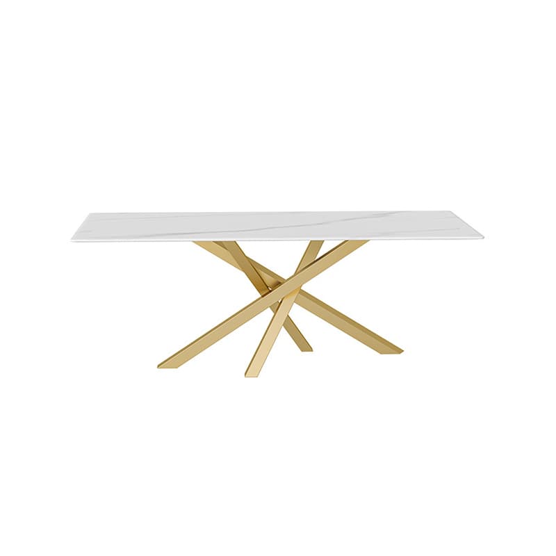 Art Deco Standard Table Height Rectangle Fixed Marble Top/Wood Dining Table with Golden Base for 8/4 People/6 People thumbnail 8