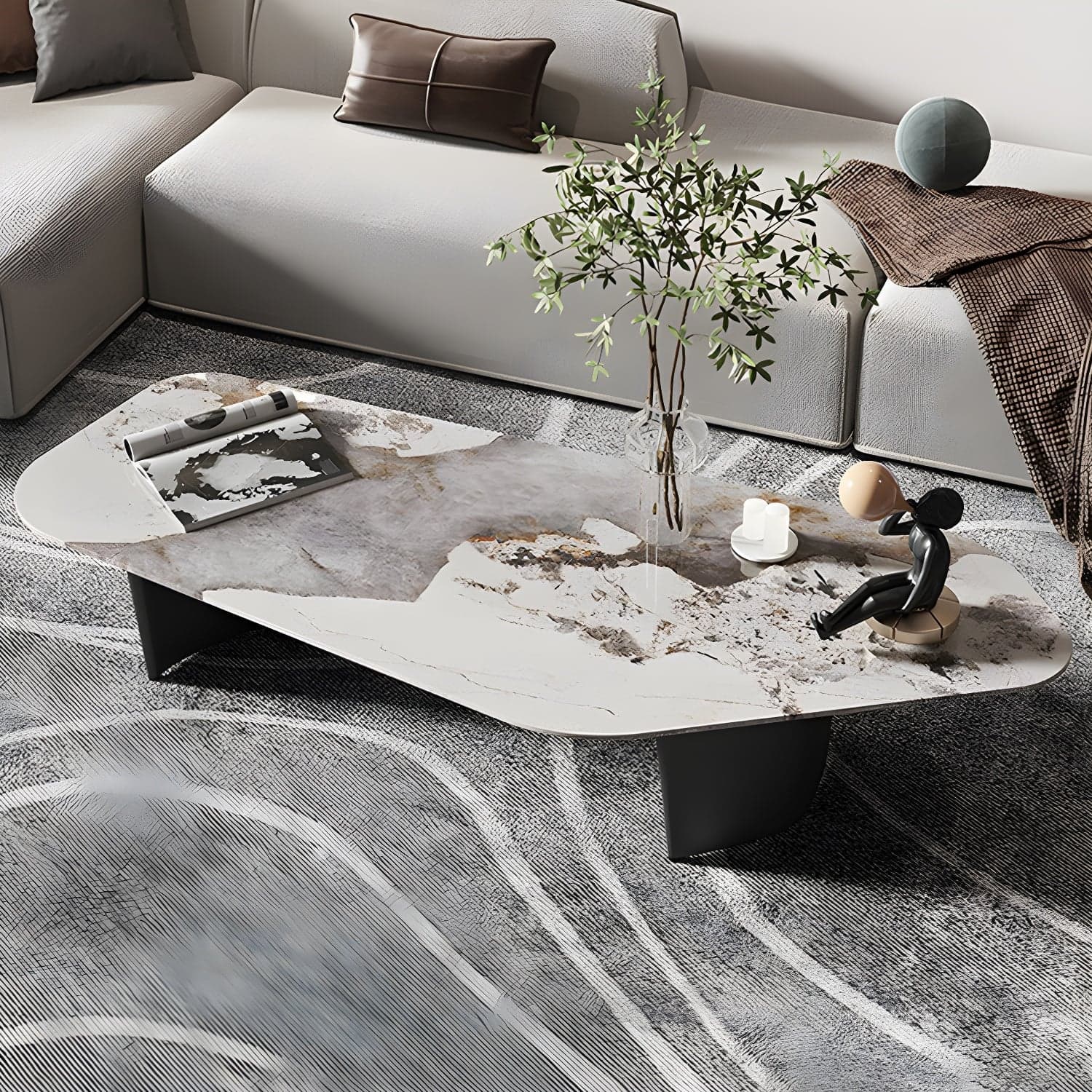 Glam Irregular Slate Top Cocktail Table Sled 15.7" H Coffee Table thumbnail 1