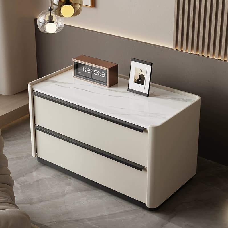 Modern Faux Leather Drawer Storage Nightstand in Stone Finish thumbnail 15