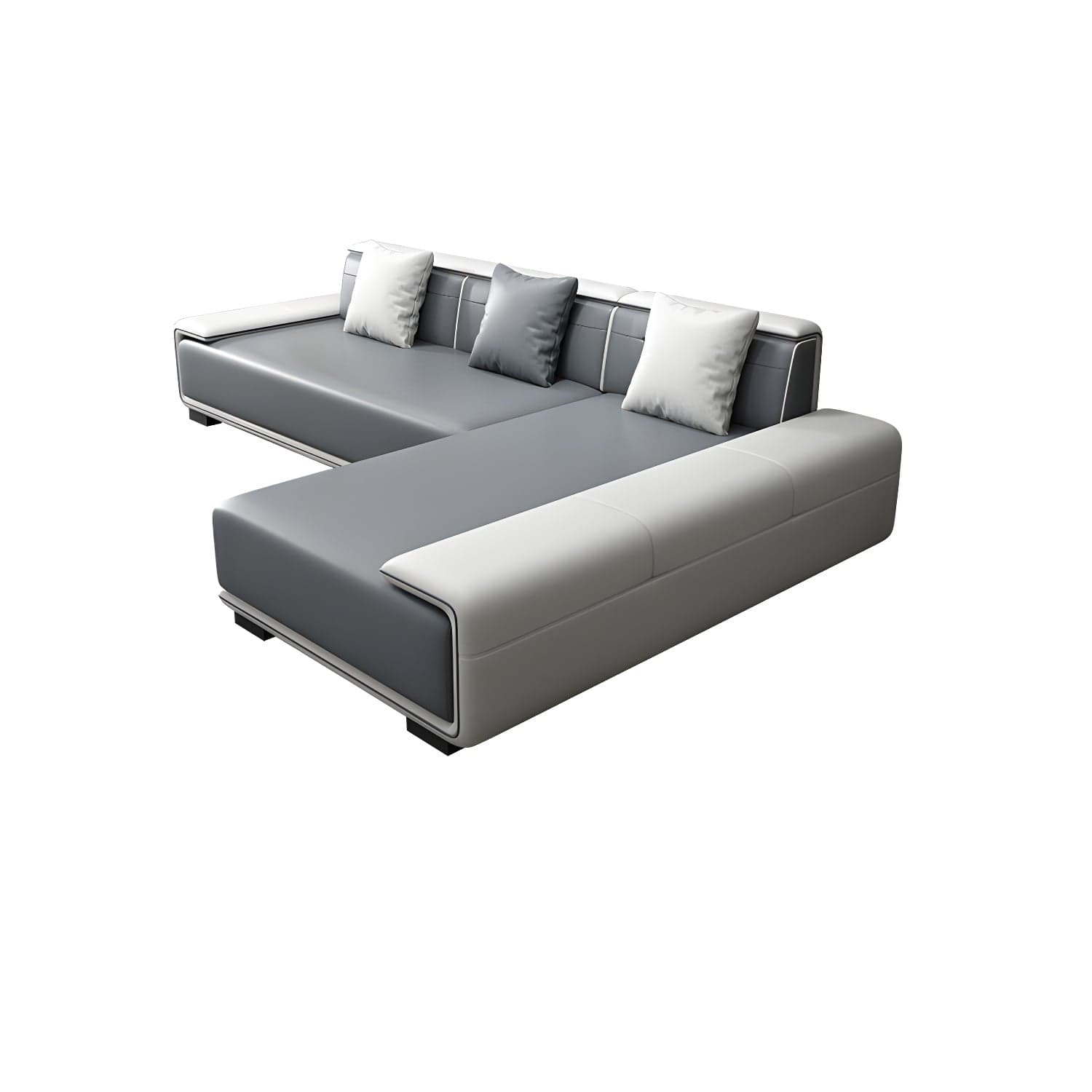 Faux Leather Sofa & Chaise with Pillows Modern U Sofa in Gray - 29.53" H thumbnail 18