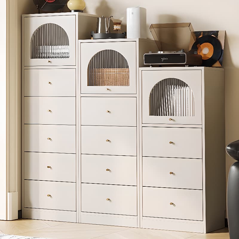 Chalk Trendy Composite Wood Semainier with Shelves, Hutch, and 6/5/4 Drawers in Vertical Orientation thumbnail 3