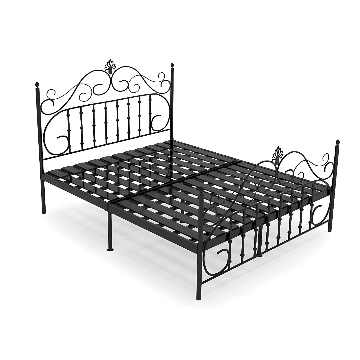 Glam Metal Bed Frame with Camelback Open-Frame Headboard and Footboard thumbnail 6
