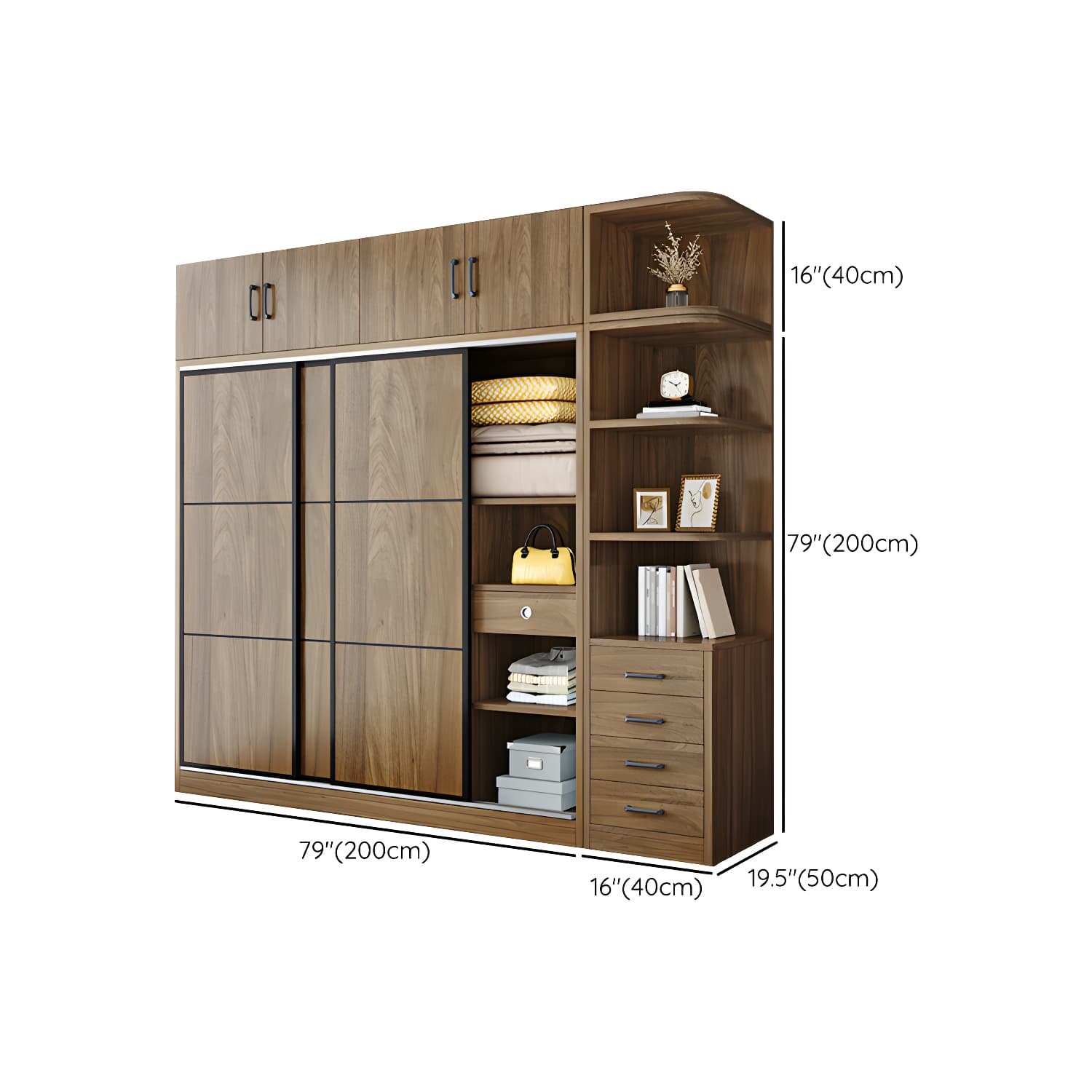 Modern Style Freestanding Wardrobe Pine Wood Wardrobe with Drawer - image 31