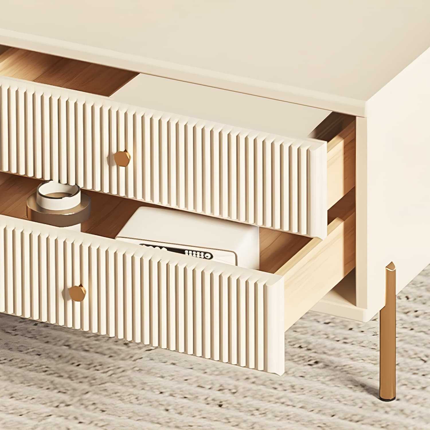 White Cable Management TV Console Modern Engineered Wood Media Console thumbnail 6