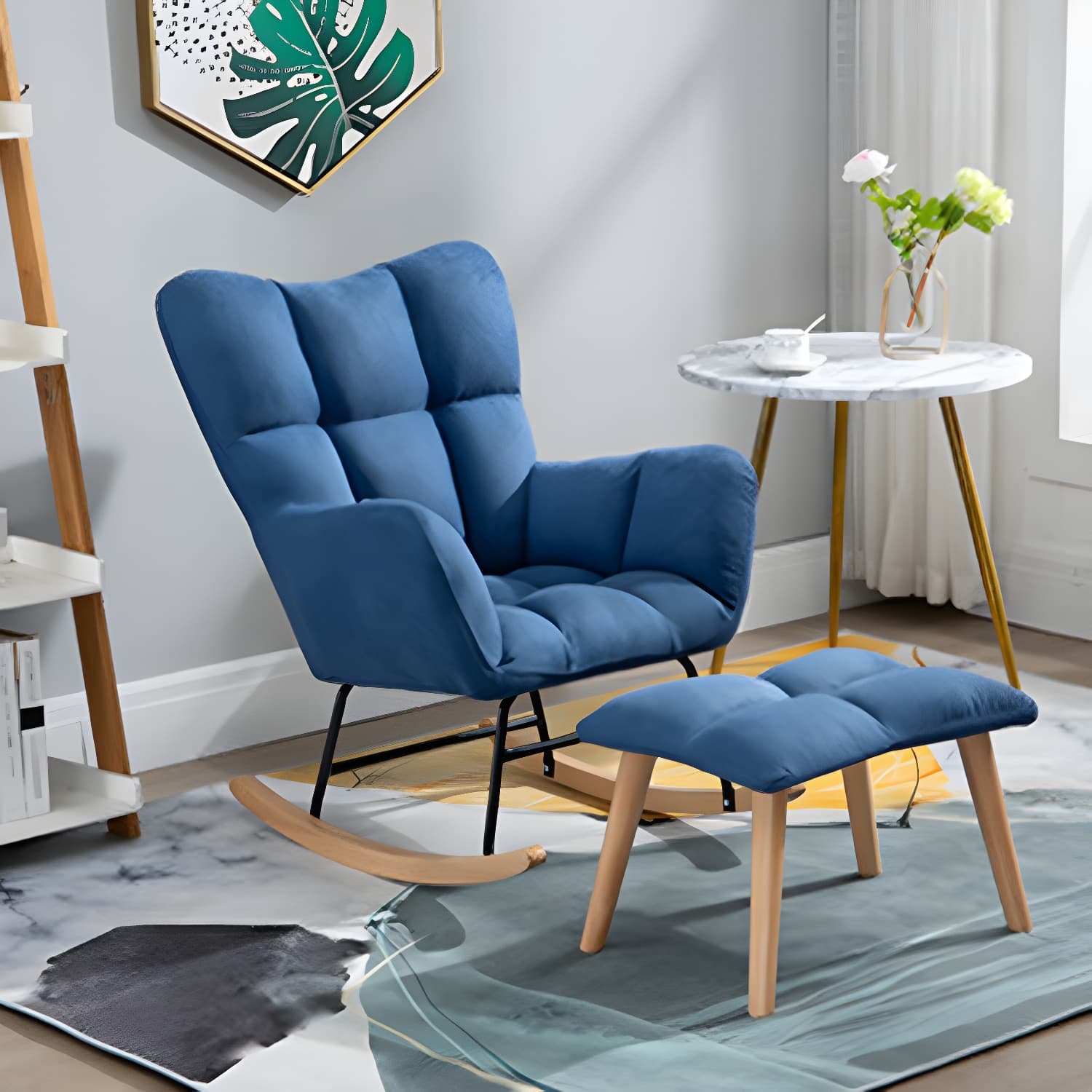 Modern Upholstered Rocking Chair Wingback Rocker Chair for Living Room thumbnail 25