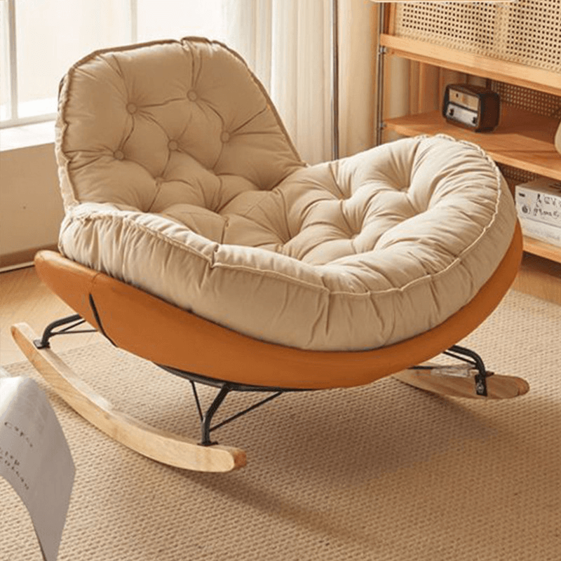 Modish Rocking Couch Chair with Spindle Back, Flannel Upholstery, Padded Design, Rear Support, and Stationary Base thumbnail 6