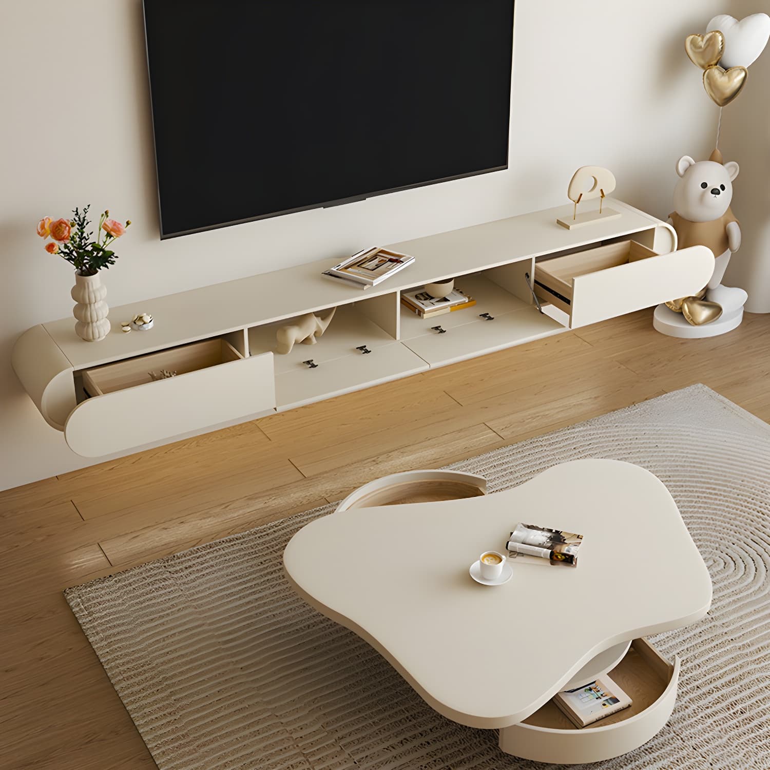 Contemporary TV Media Console Floating TV Stand Console with Drawers thumbnail 4