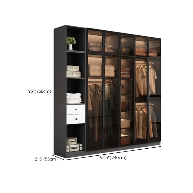 Ink-Colored Manufactured Wood Detached Wardrobe Closet with Soft Close Drawer, Door, Interior Shelves, and Clothing Rod thumbnail 27