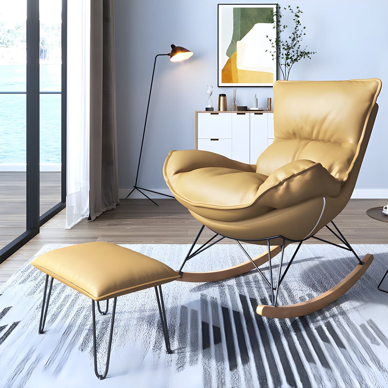Contemporary Rocking Chair Solid Wood Rocker Chair with with Seat Cushion thumbnail 8