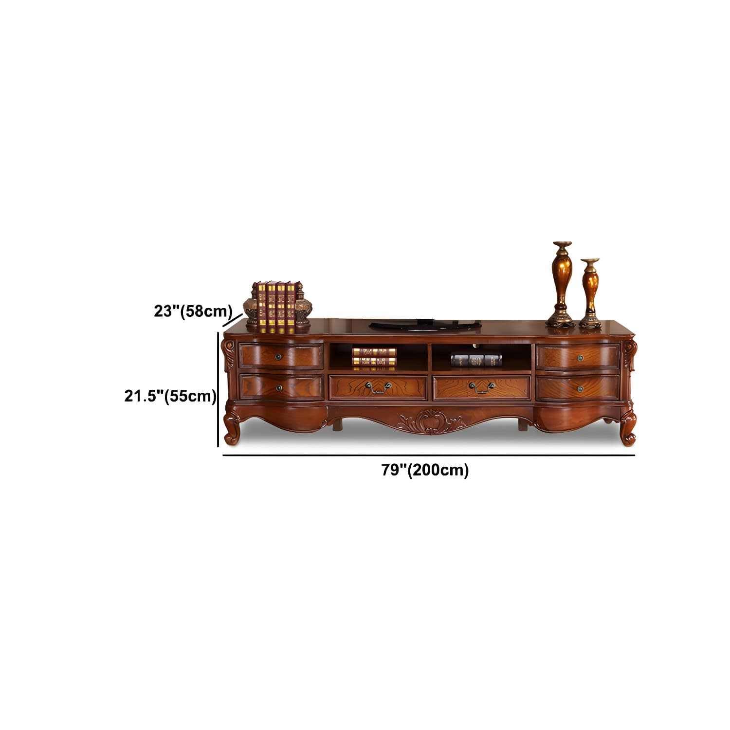 Solid Wood TV Console Traditional Enclosed TV Cabinet with Glide Drawers thumbnail 13