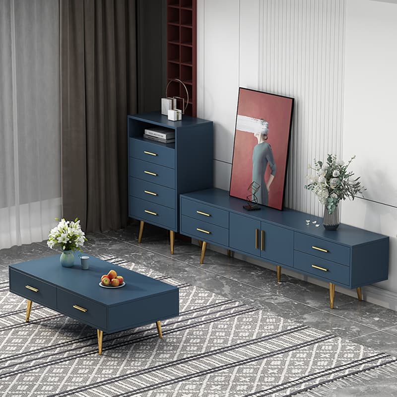 Glam Rectangle Manufactured Wood TV Stand with Adjustable Shelf thumbnail 8