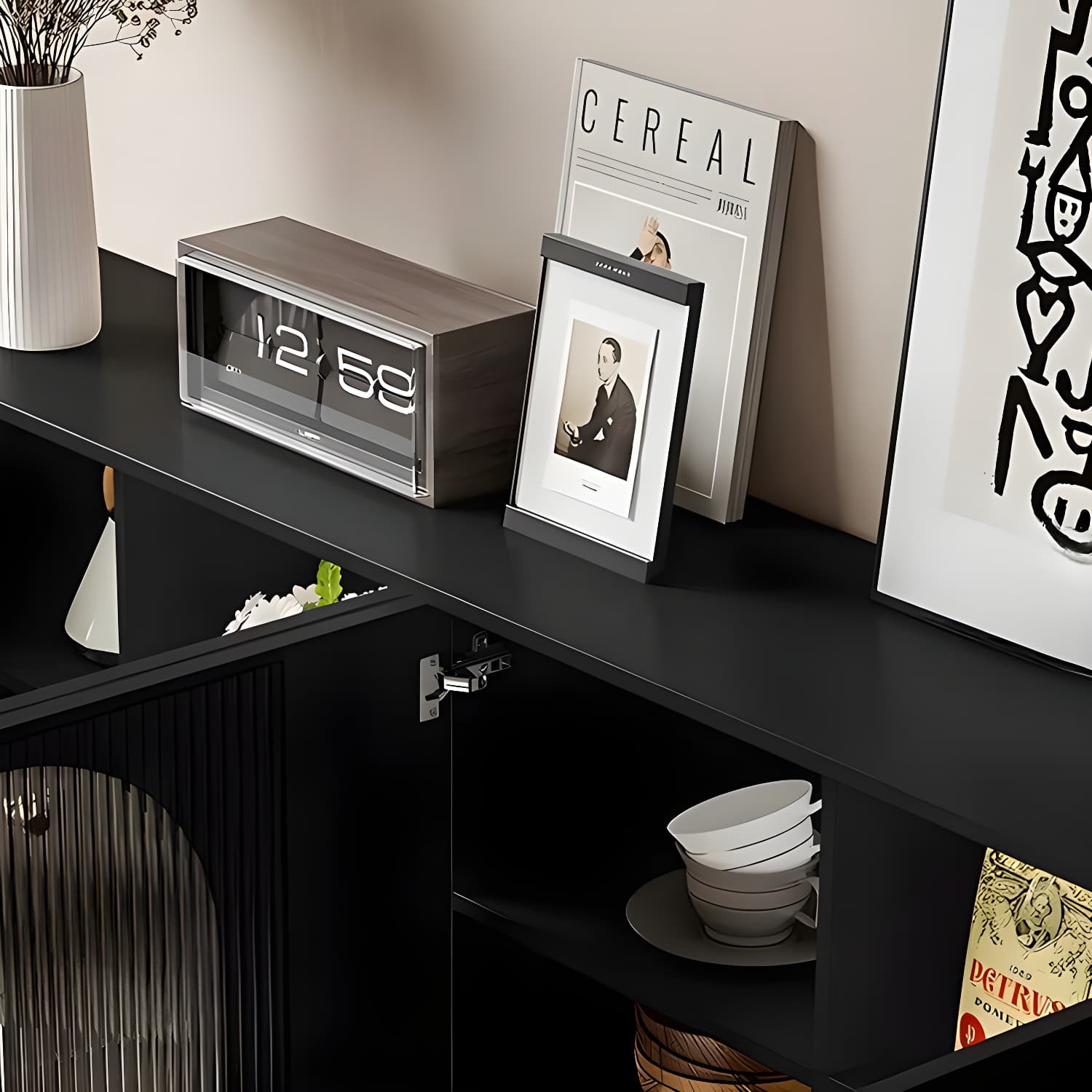 Modern Wooden Sideboard with Glass Doors and Adjustable Shelving thumbnail 7