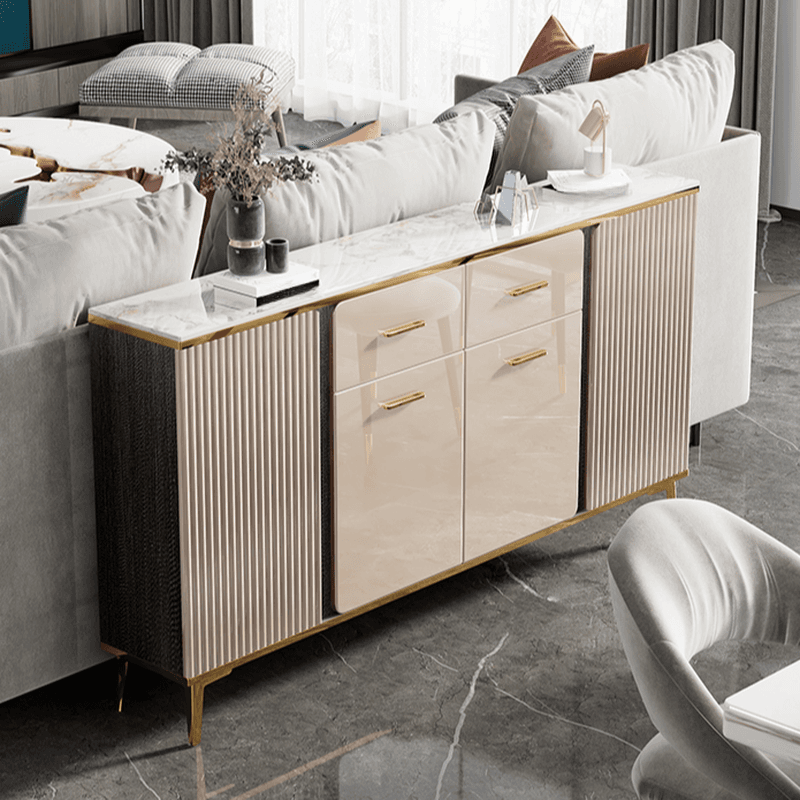 Luxury Off White Sideboard with Faux Marble Countertop and Standalone Design thumbnail 4