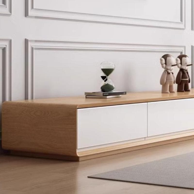 Contemporary Oblong Wood TV Stand in Natural and White with Drawers thumbnail 7