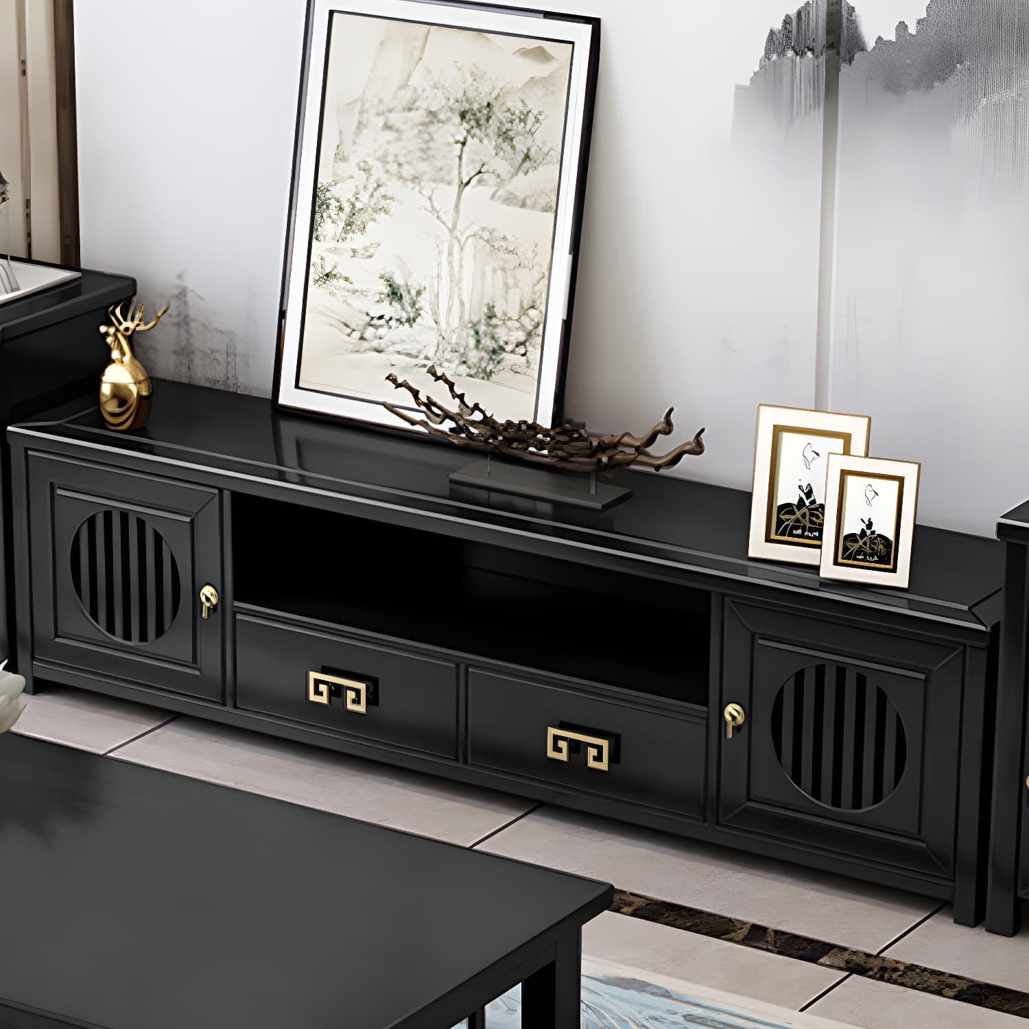 Solid Wood TV Cabinet Traditional Style Household Simple Open TV Stand Console thumbnail 10