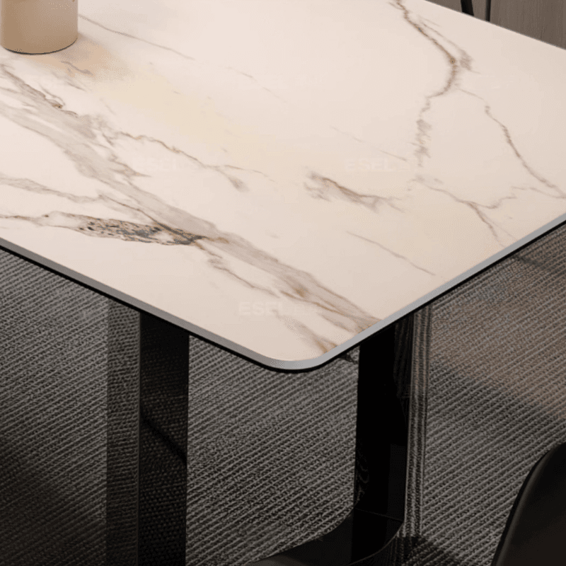 Dining Table Set with Slate Stone Top, Two-sided Pedestal, Padded Chair, Back, for 6 People/4 People in White thumbnail 6
