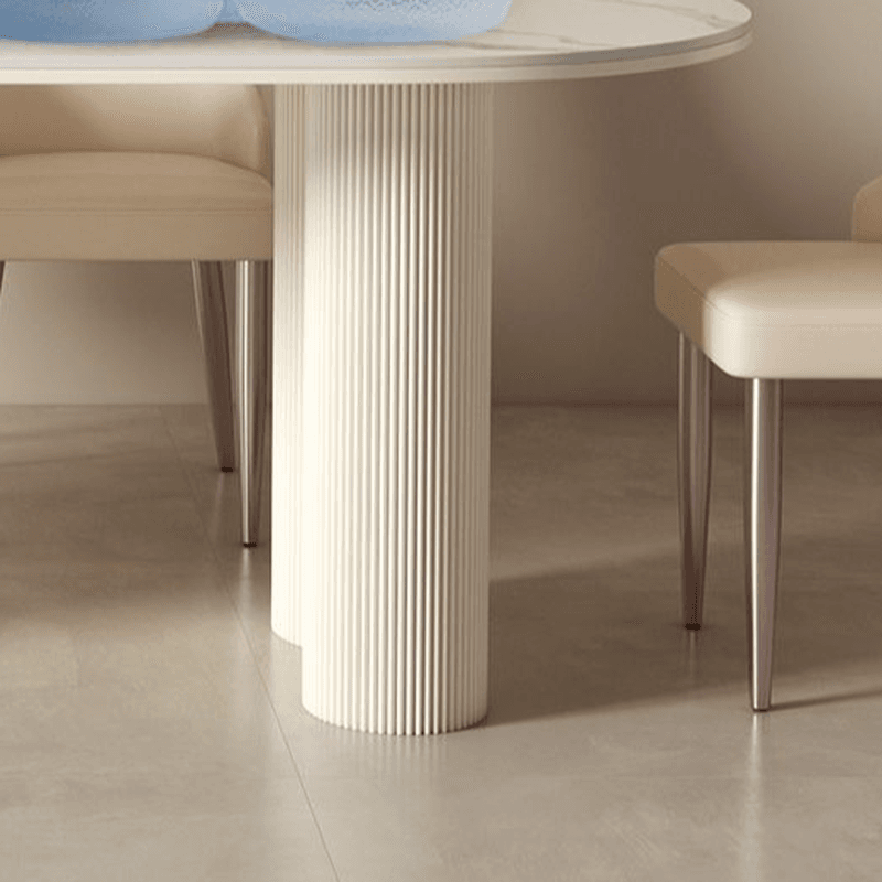 Modern Simple Style Oval Slate Dining Table Set with Dual Footing, Solid Back Panel in Chalk Color thumbnail 9