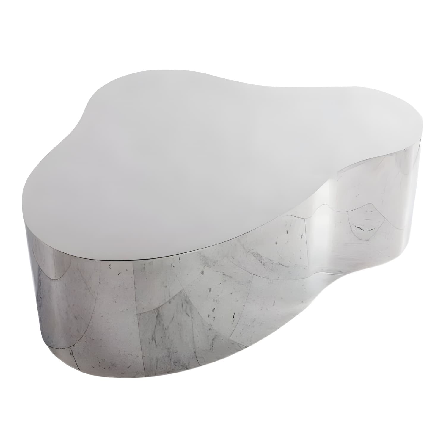 Silver Modern Coffee Table with Free Form Metal Top and Abstract Stainless Steel Base thumbnail 2