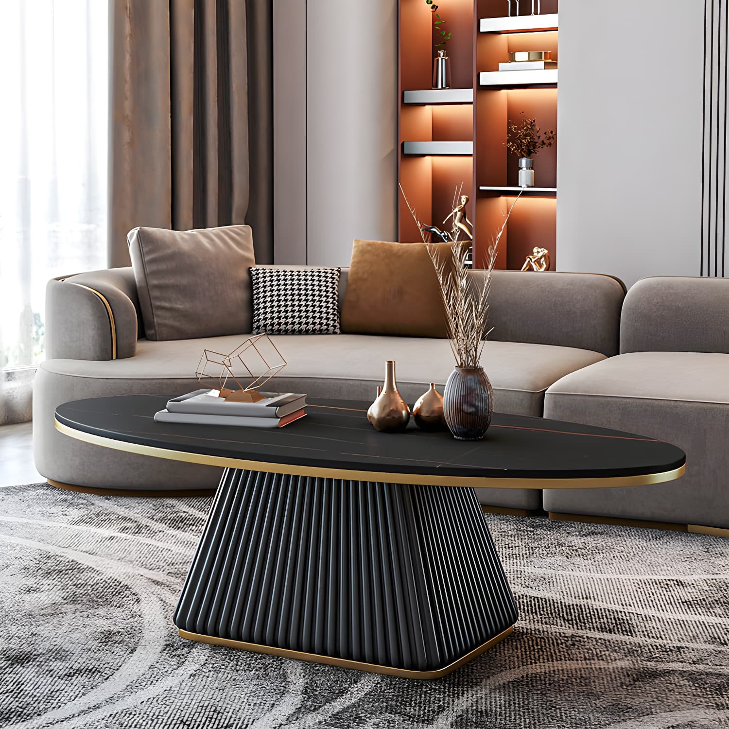 Glam Pedestal Cocktail Table Oval Coffee Cocktail Table for Home
