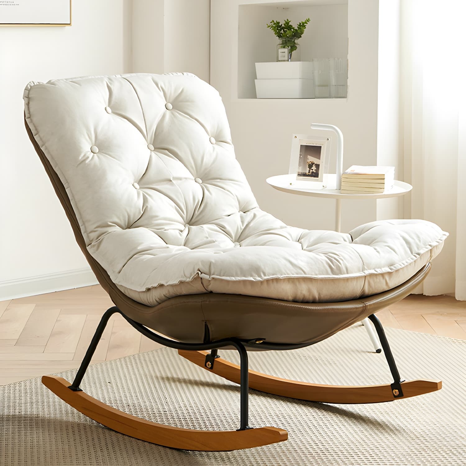 41" Wide Upholstered Button-Tufted Rocking Accent Chair with Legs thumbnail 6