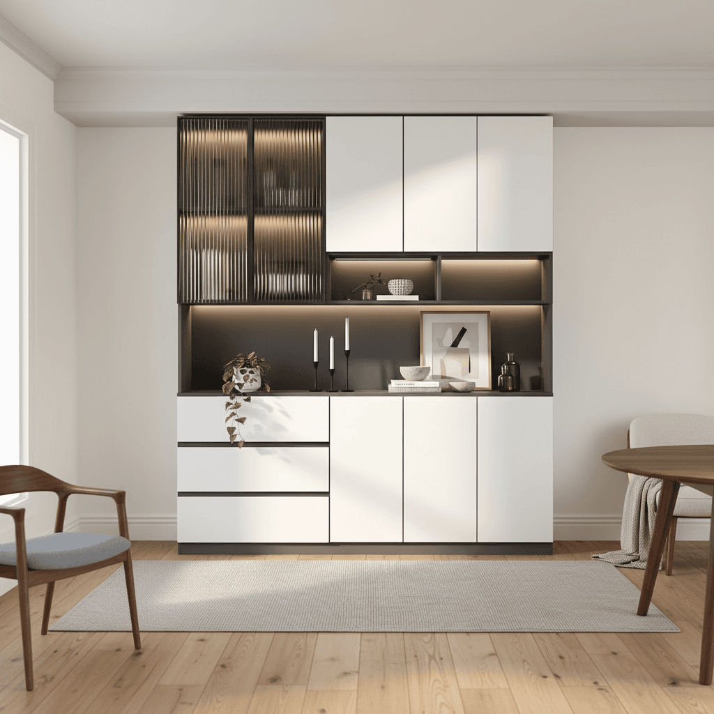 Trendy Sideboard with 3 Drawers, Cupboard, Wide/Standard/Narrow Sizes, 2/1 Shelves, Cabinets, and Glass-panel Door thumbnail 26