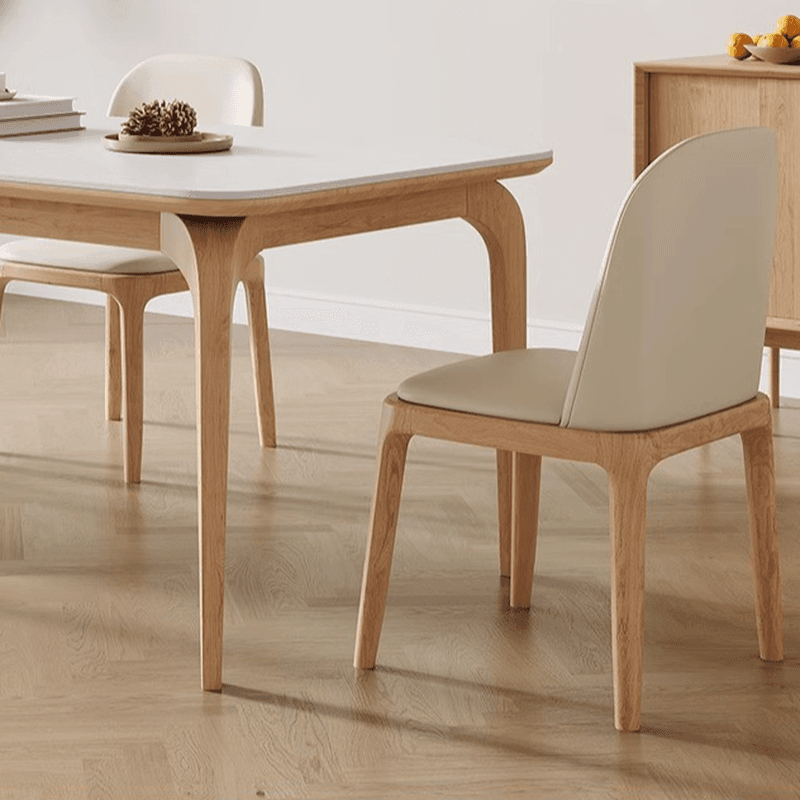 Dining Table Set with Slate Stone Fixed Table, Padded Chair Back for 6 People in White thumbnail 4