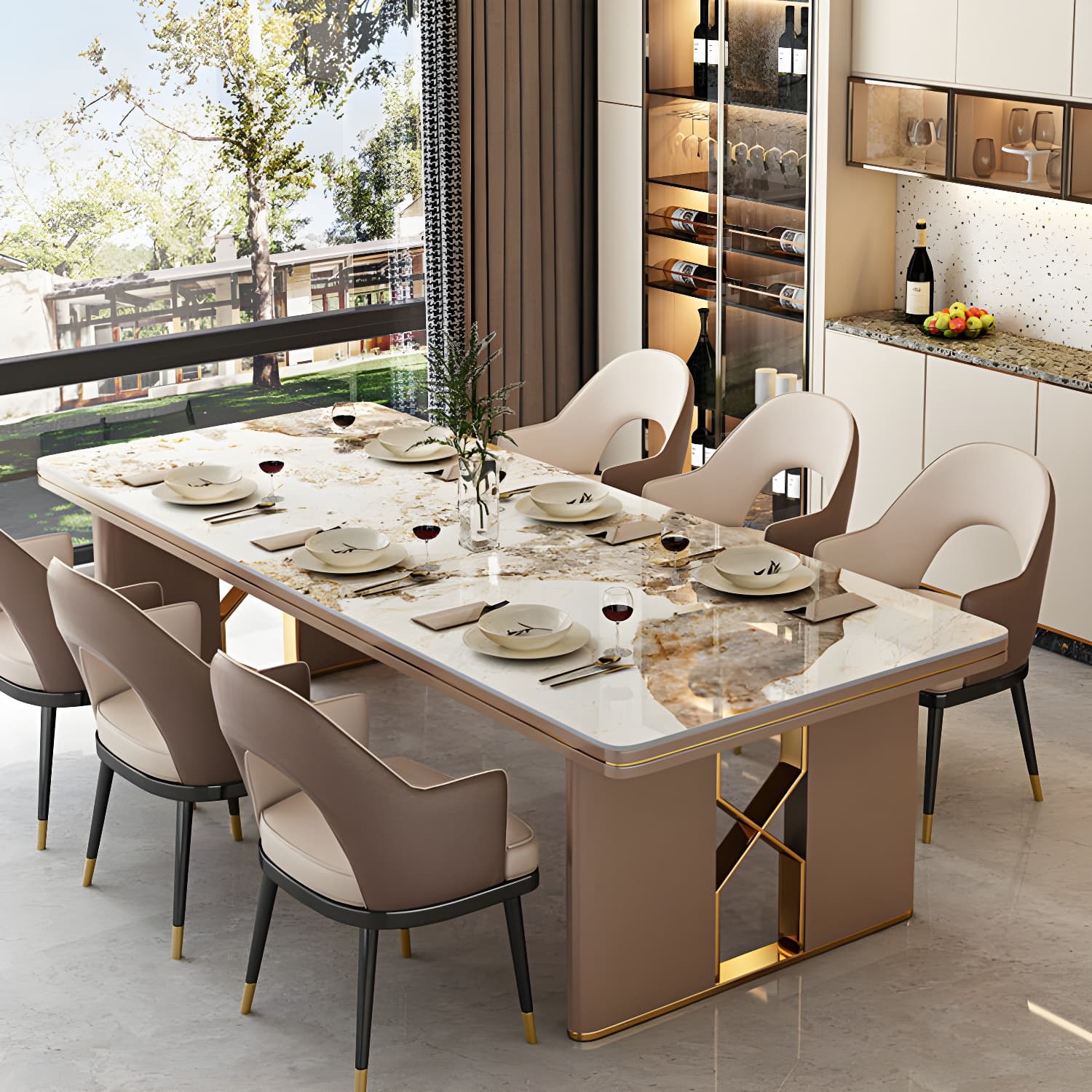 Glamoro 80cm Rectangular Metal Dining Set in Off-White with Gold Base thumbnail 2