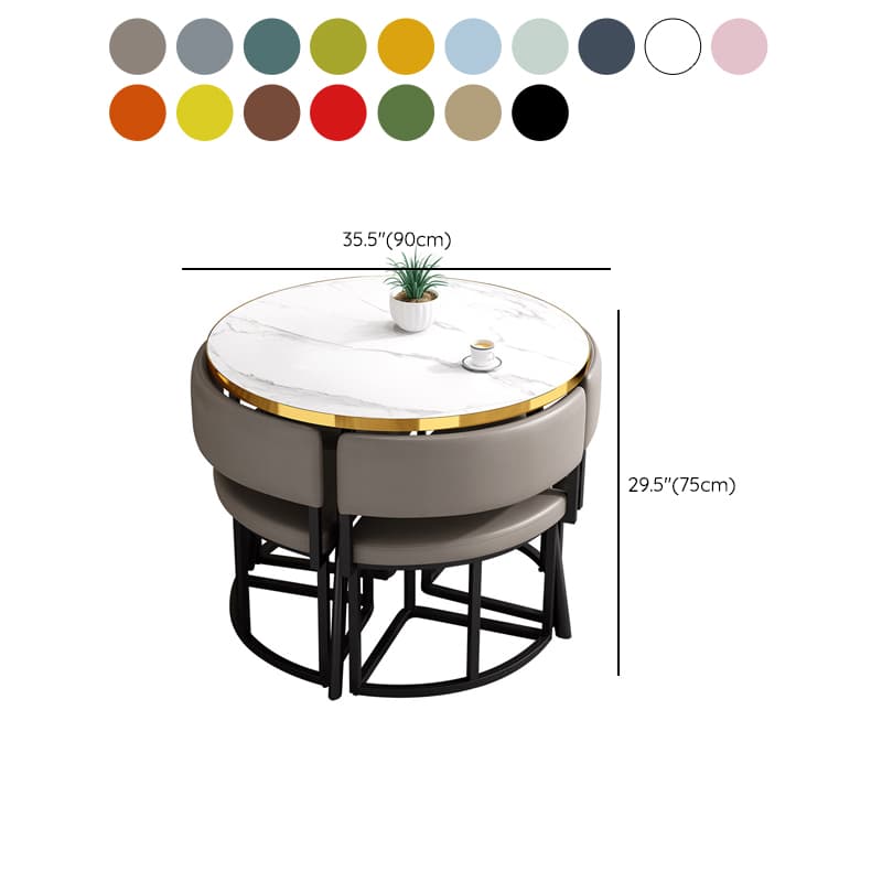 Art Deco Circular-shaped Upholstered Chair Metal & Faux Wood Dining Table Set with Upholstered Back in White, 5 Pieces thumbnail 29