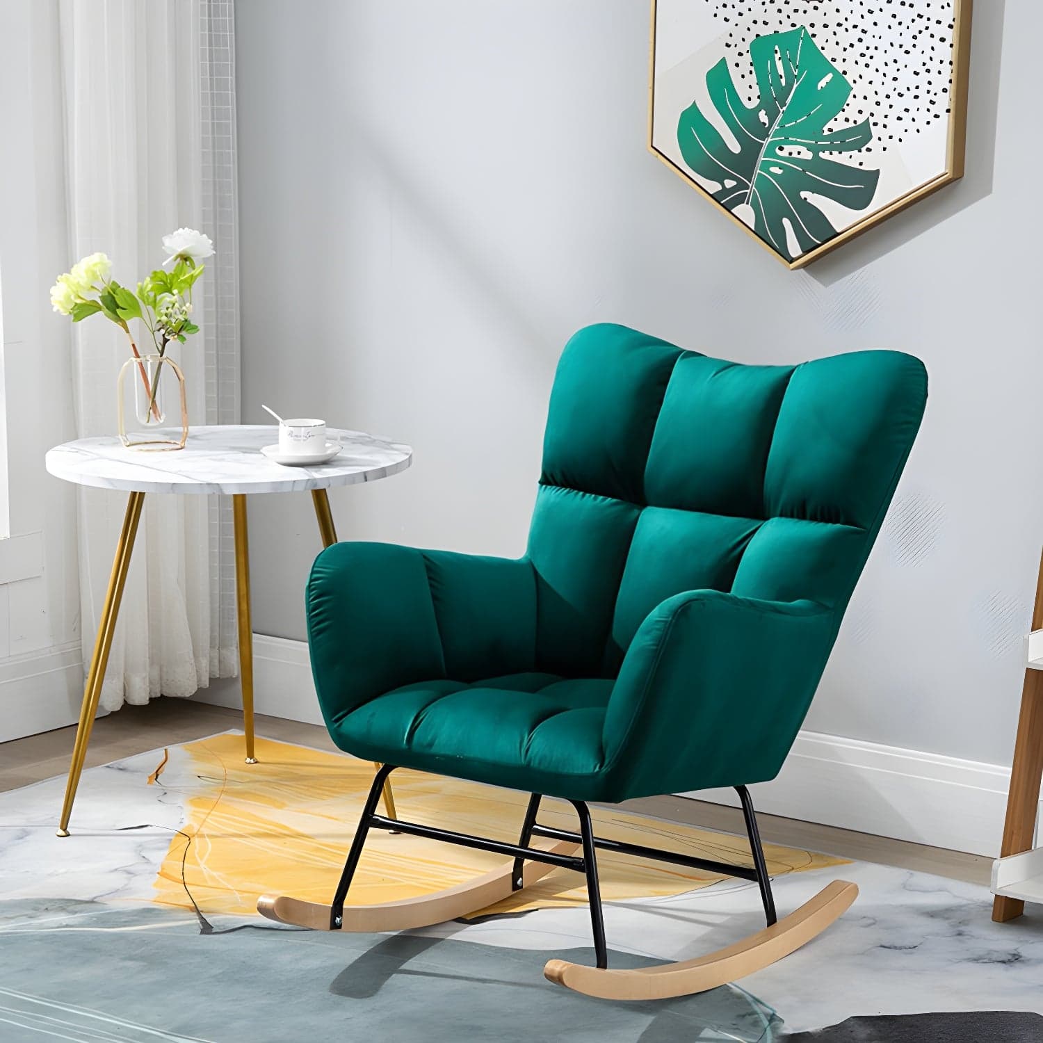 Modern Upholstered Rocking Chair Wingback Rocker Chair for Living Room thumbnail 1