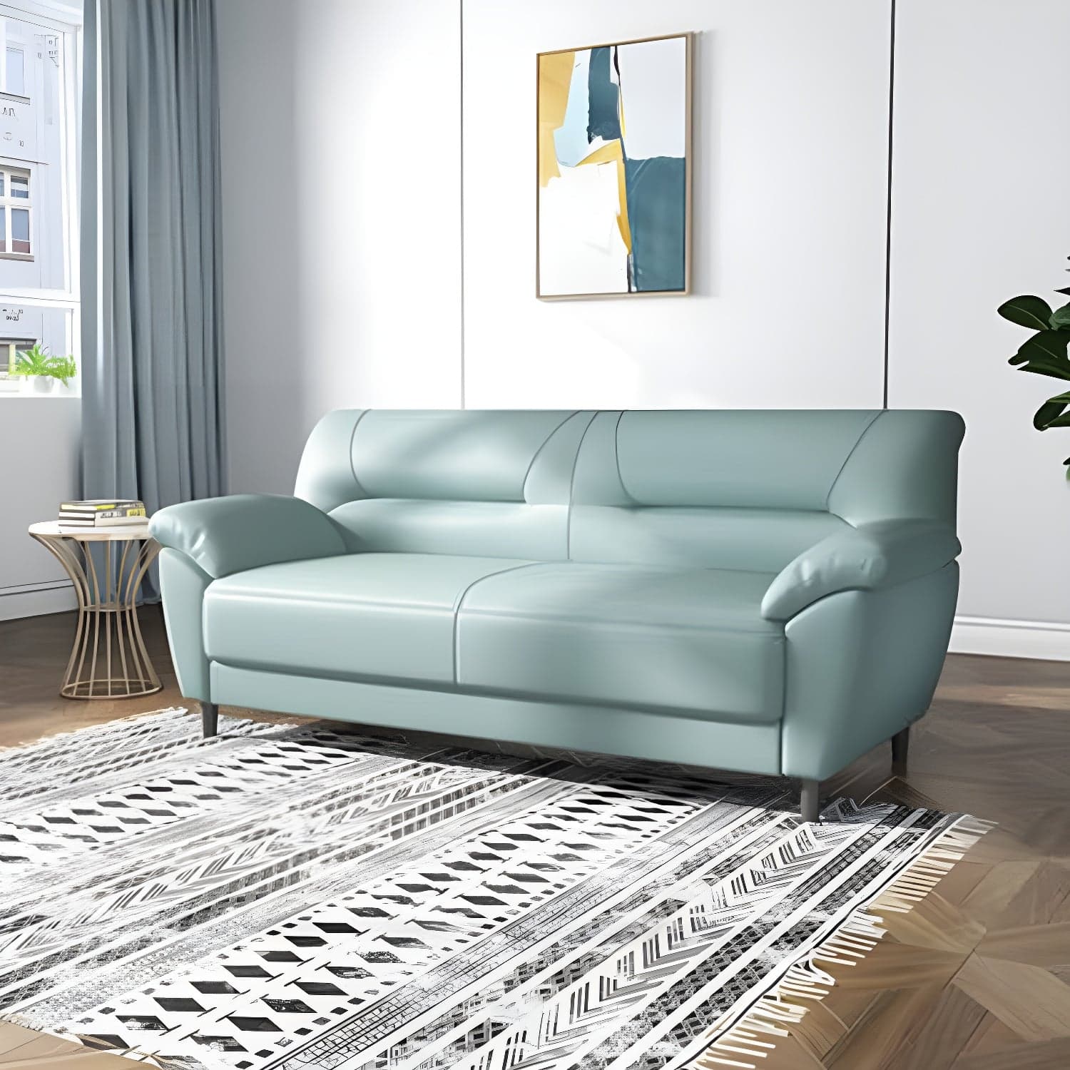 Leather Modern 2/3-seat Pillow Top Arm Sofa 70.87"/55.12" W Sewn Pillow Back Sofa thumbnail 5