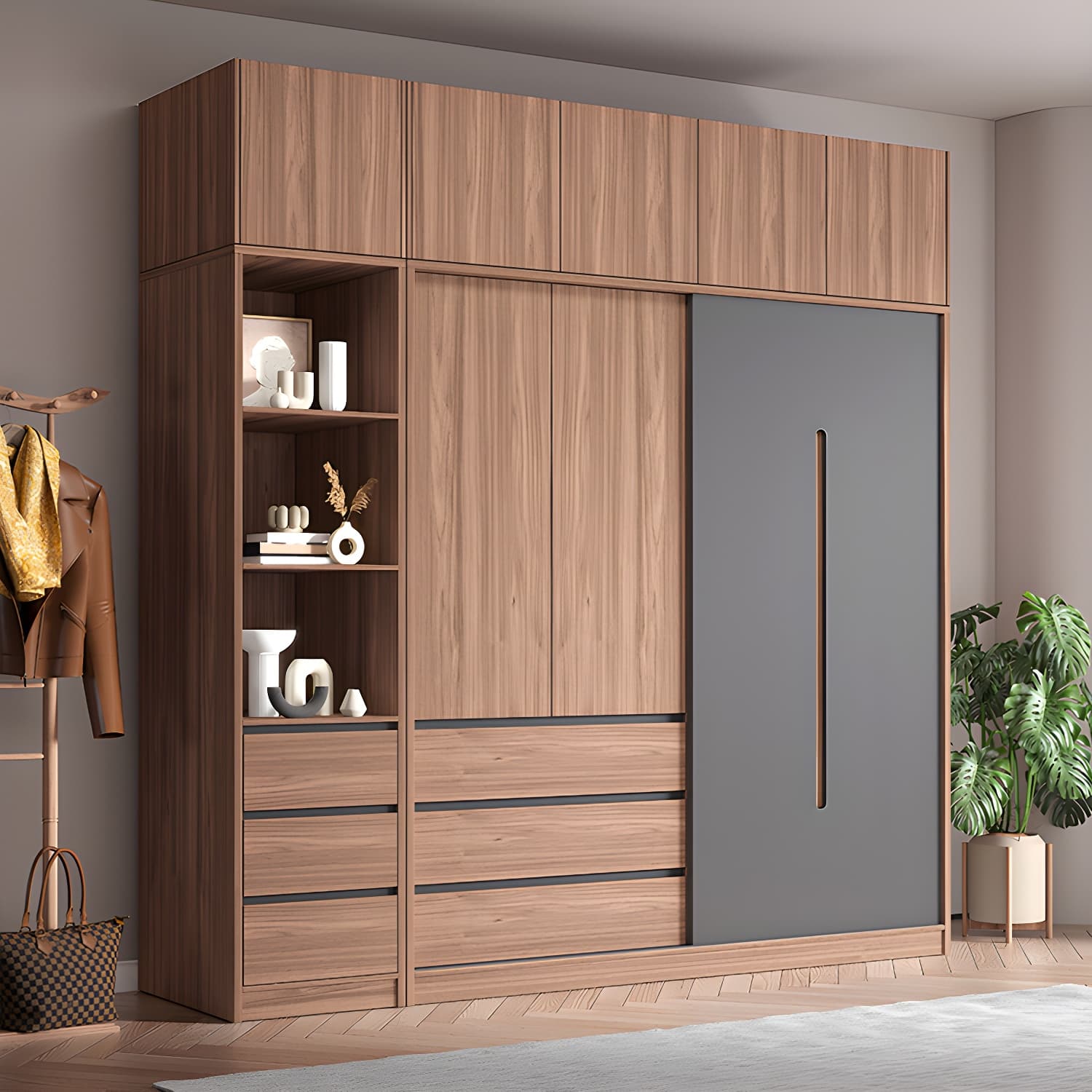 Contemporary Sliding Door Storage Cabinet Bedroom Cabinet with Drawers thumbnail 3