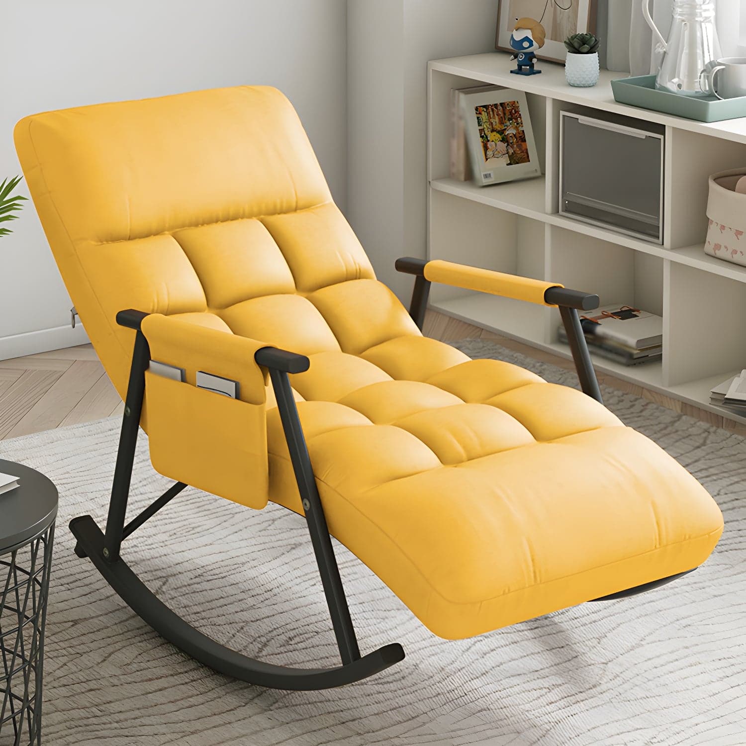 Faux Leather Rocking Chair Modern Style Rocker Chair with Storage thumbnail 6