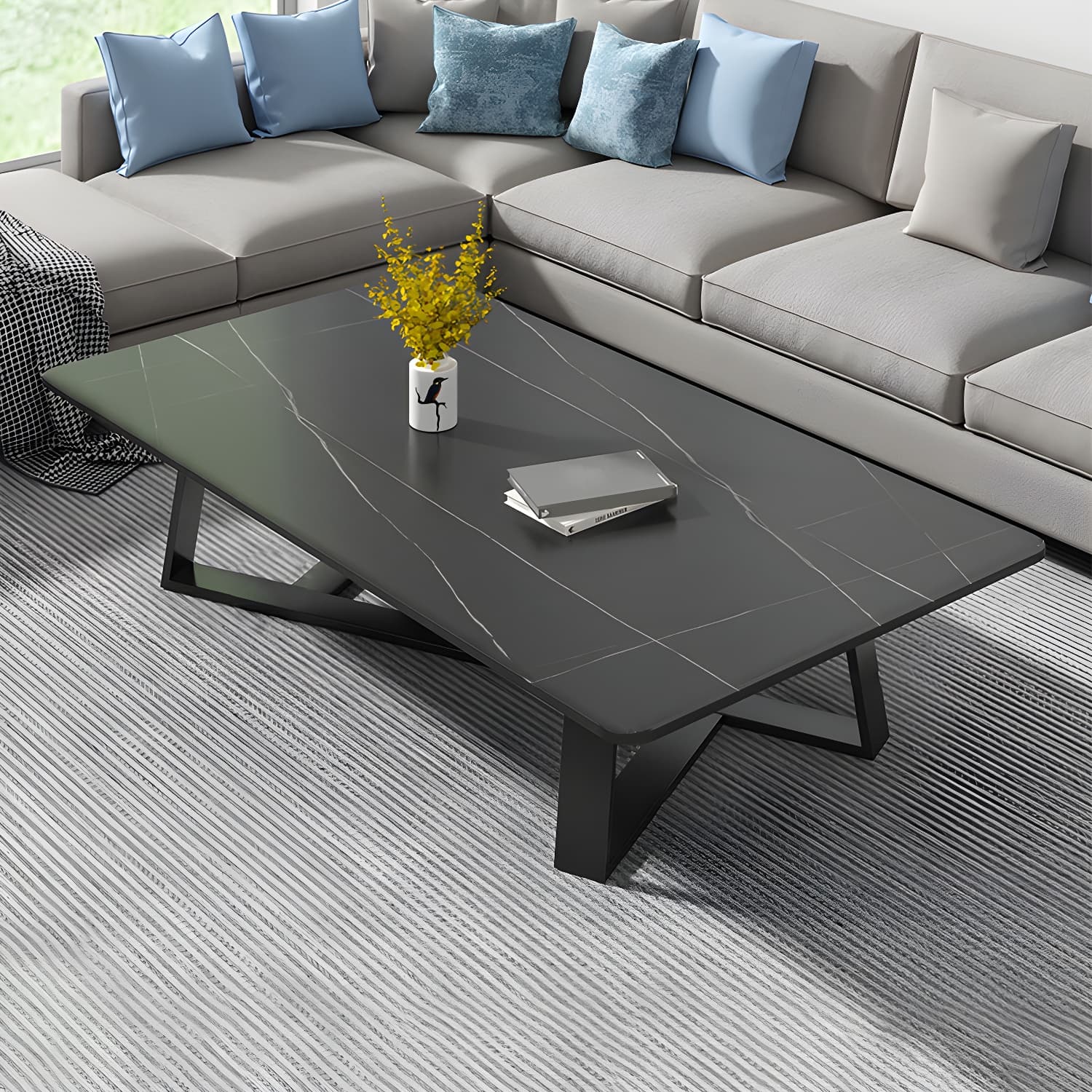 Stone and Metal Coffee Table Contemporary Coffee or End Table with Cross Legs thumbnail 19