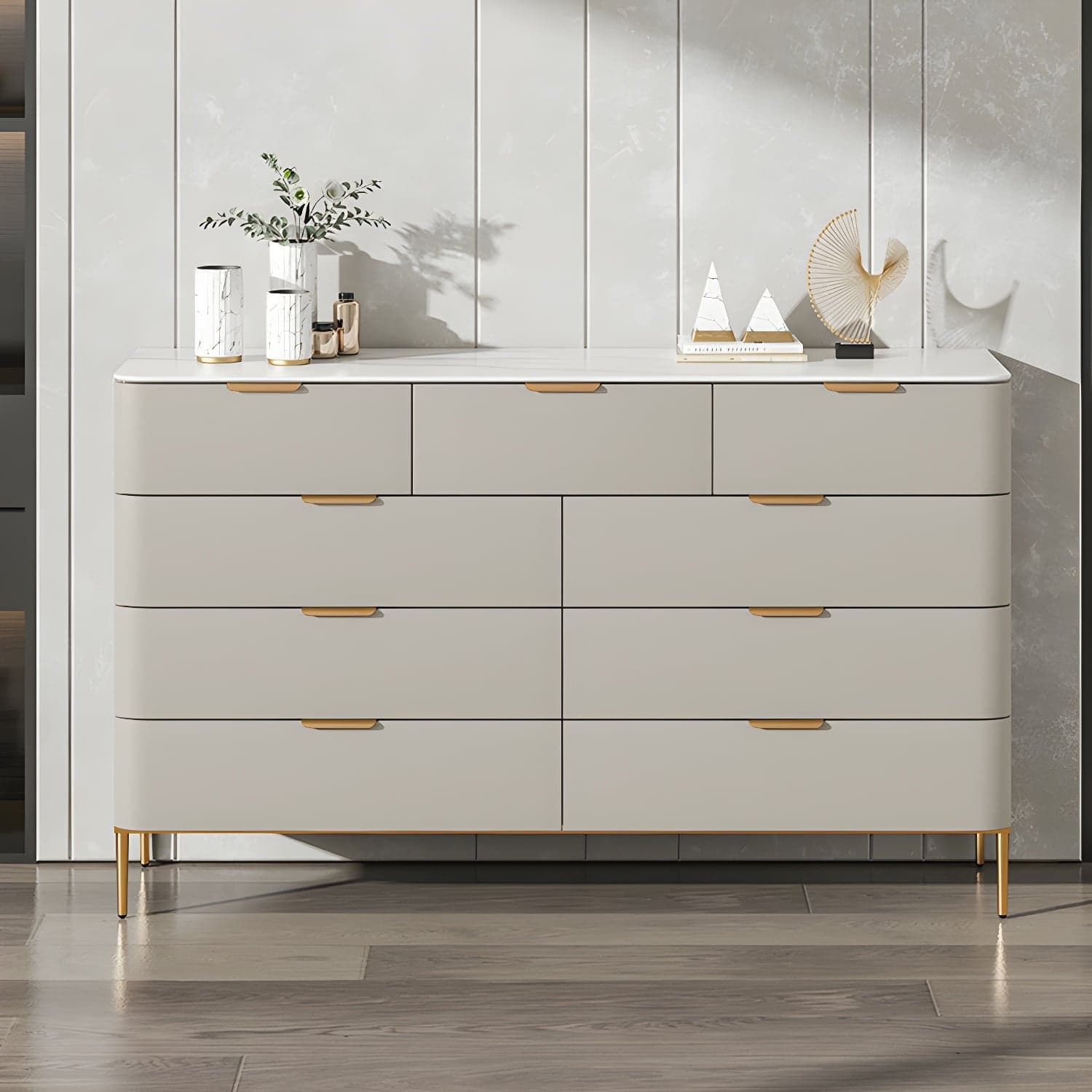 Modern Faux Leather Double Dresser with Solid Wood and Gold Accent Handles - image 5
