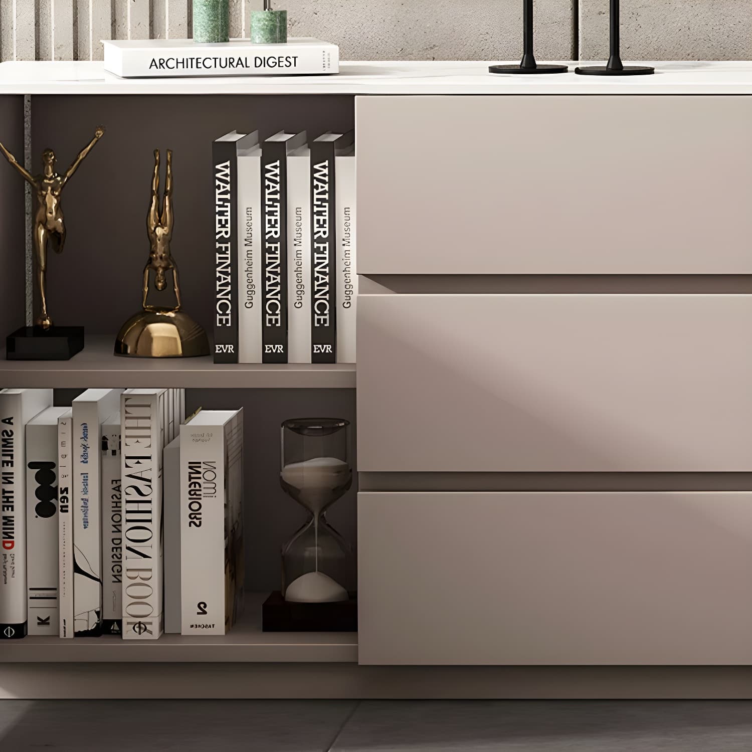 Modern Stone TV Stand with 6 Drawers and 2 Cabinets - Sleek and Stylish Design thumbnail 13