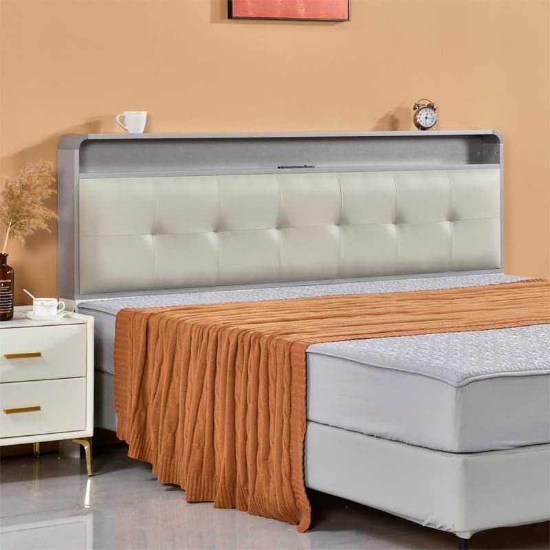 Minimalist Free-standing Standard Full(54"W x 75"L)/Twin(38"W x 75"L) Panel No Distressing with Shelves Included and Illuminating in Lumber thumbnail 4