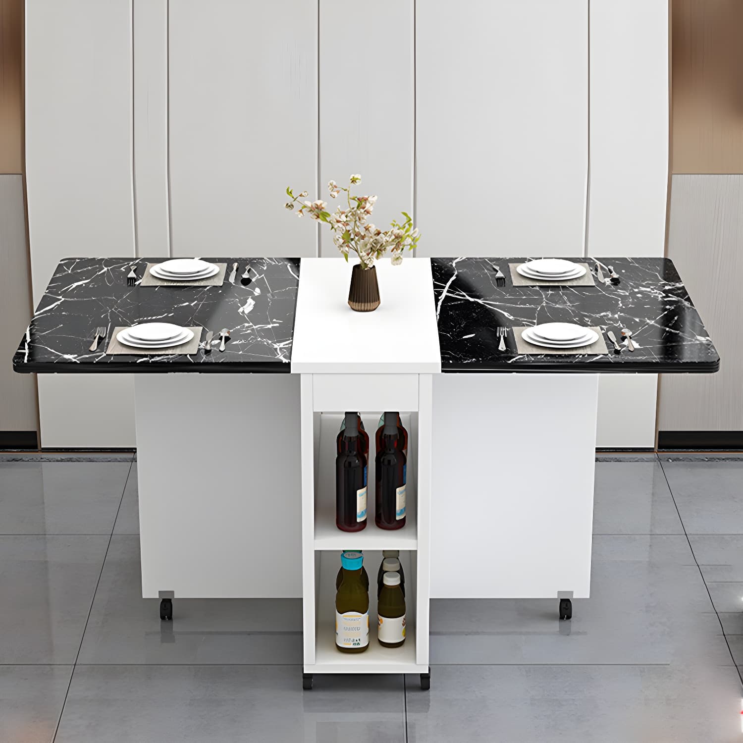 5-Piece Modern Wood Dining Set with Rectangle Table and White Backless Stools thumbnail 9