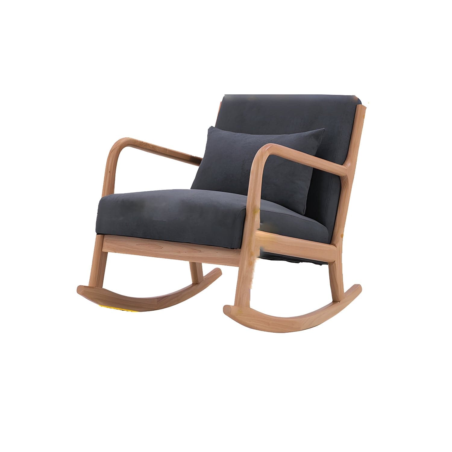 Mid-Century Modern Rocking Accent Chair with Solid Wood Frame and a Pillow