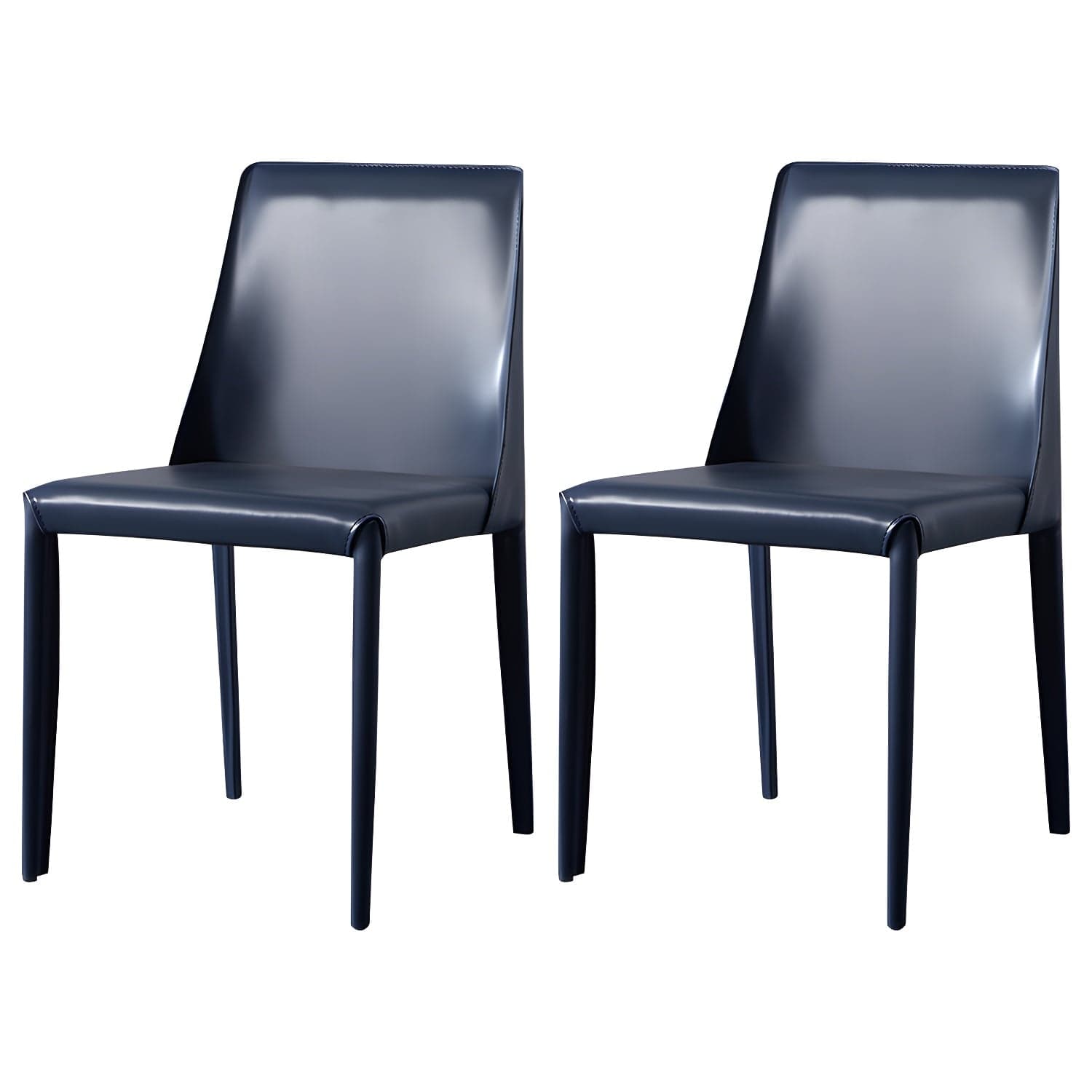 Solid Back Armless Dining Chairs Indoor Leather Side Chairs with Metal Legs thumbnail 3