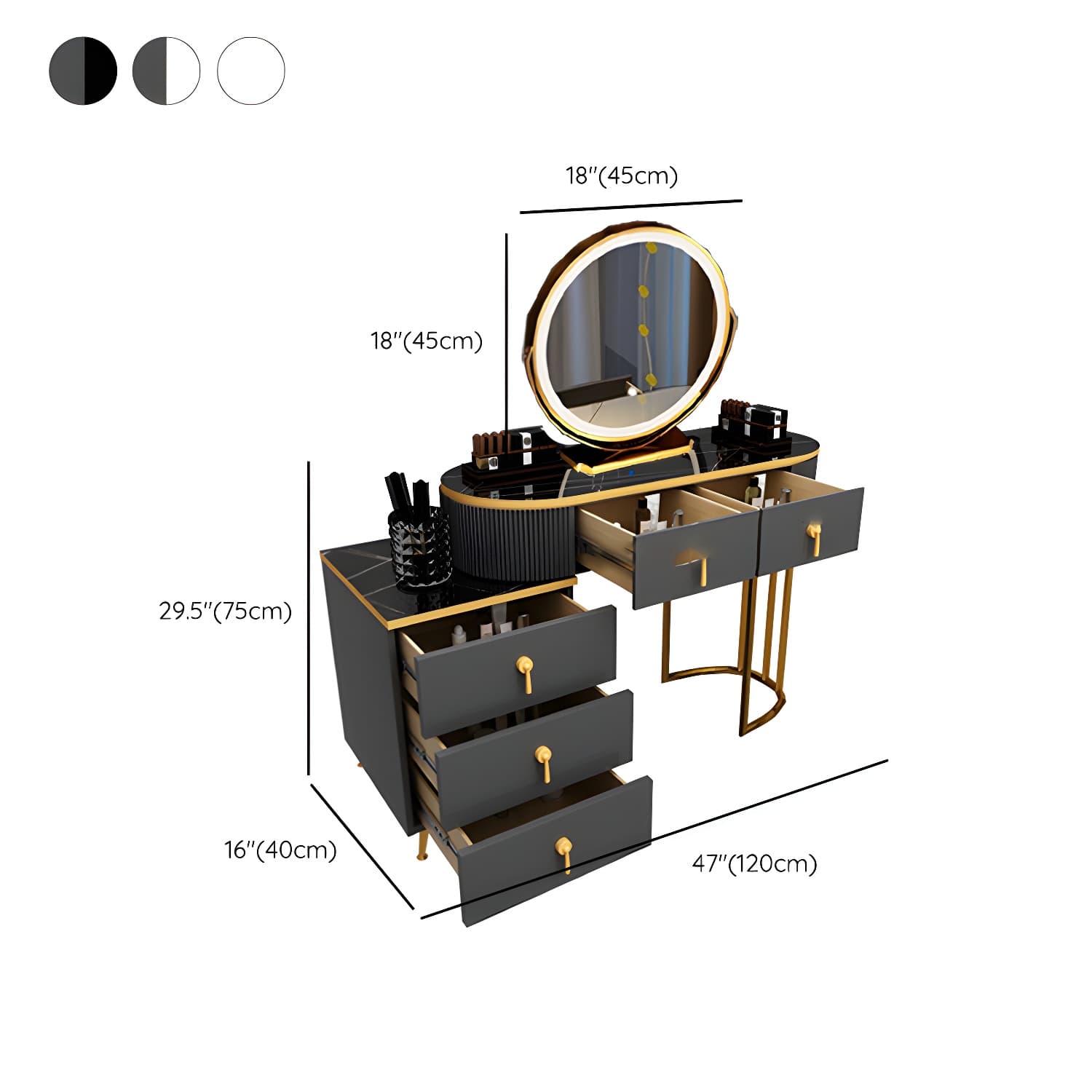 Contemporary Vanity Makeup Dressing Table Stool Set with Storage Drawers thumbnail 17