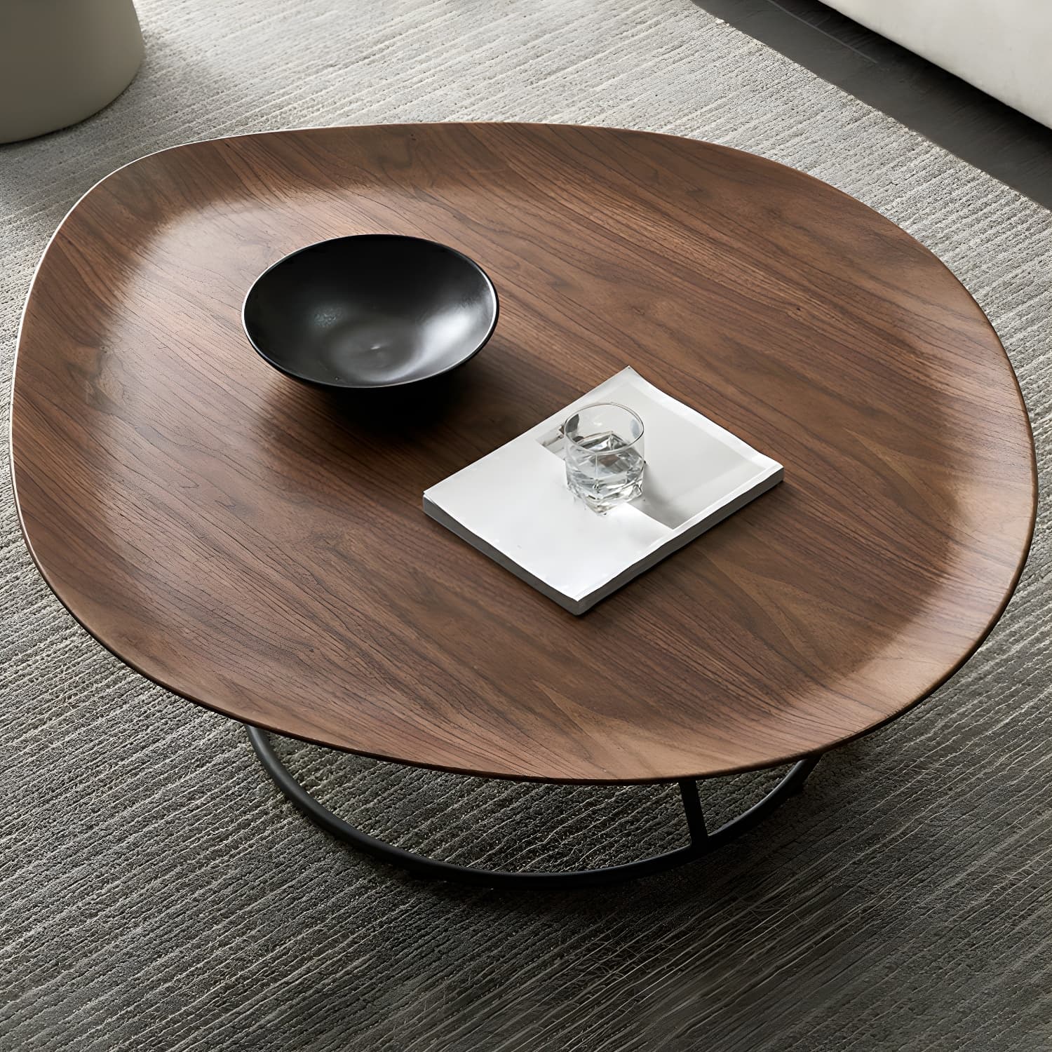 Modern Free Form Wood Coffee Table with Black Metal Frame - Storage Not Included thumbnail 11