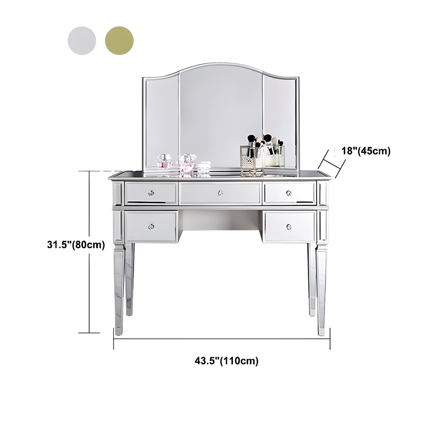Solid Wood Vanity Dressing Table Set Contemporary Makeup Counter with Drawers thumbnail 13