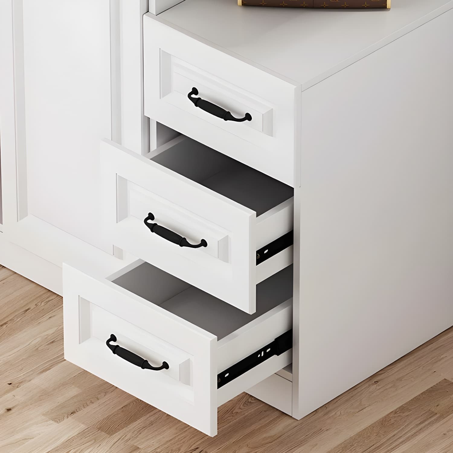 White Wood Wardrobe Armoire with Drawers, Shelves, and Clothing Rod thumbnail 7