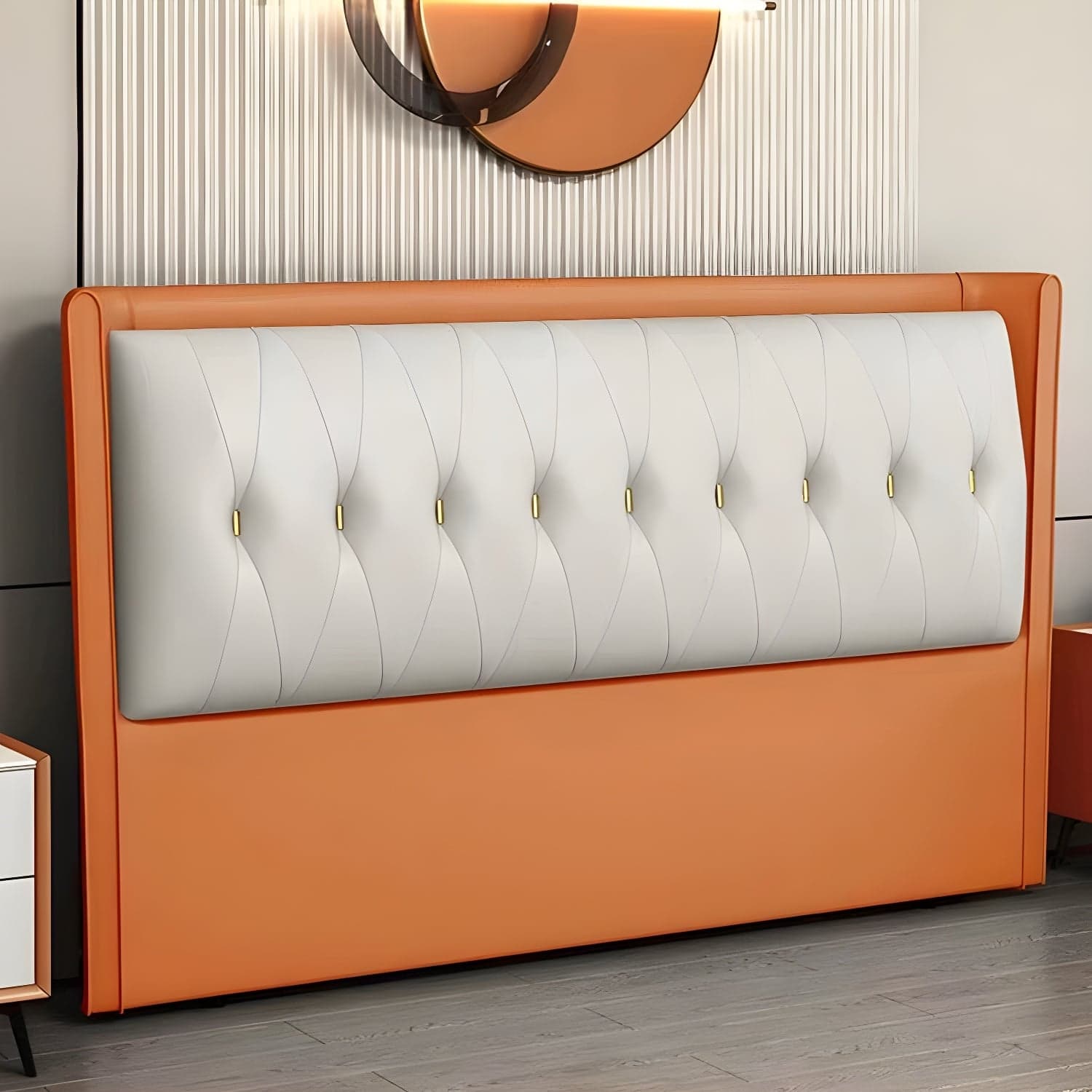 Contemporary Headboard Bed with Tufted Leather Upholstery in Rectangular thumbnail 8