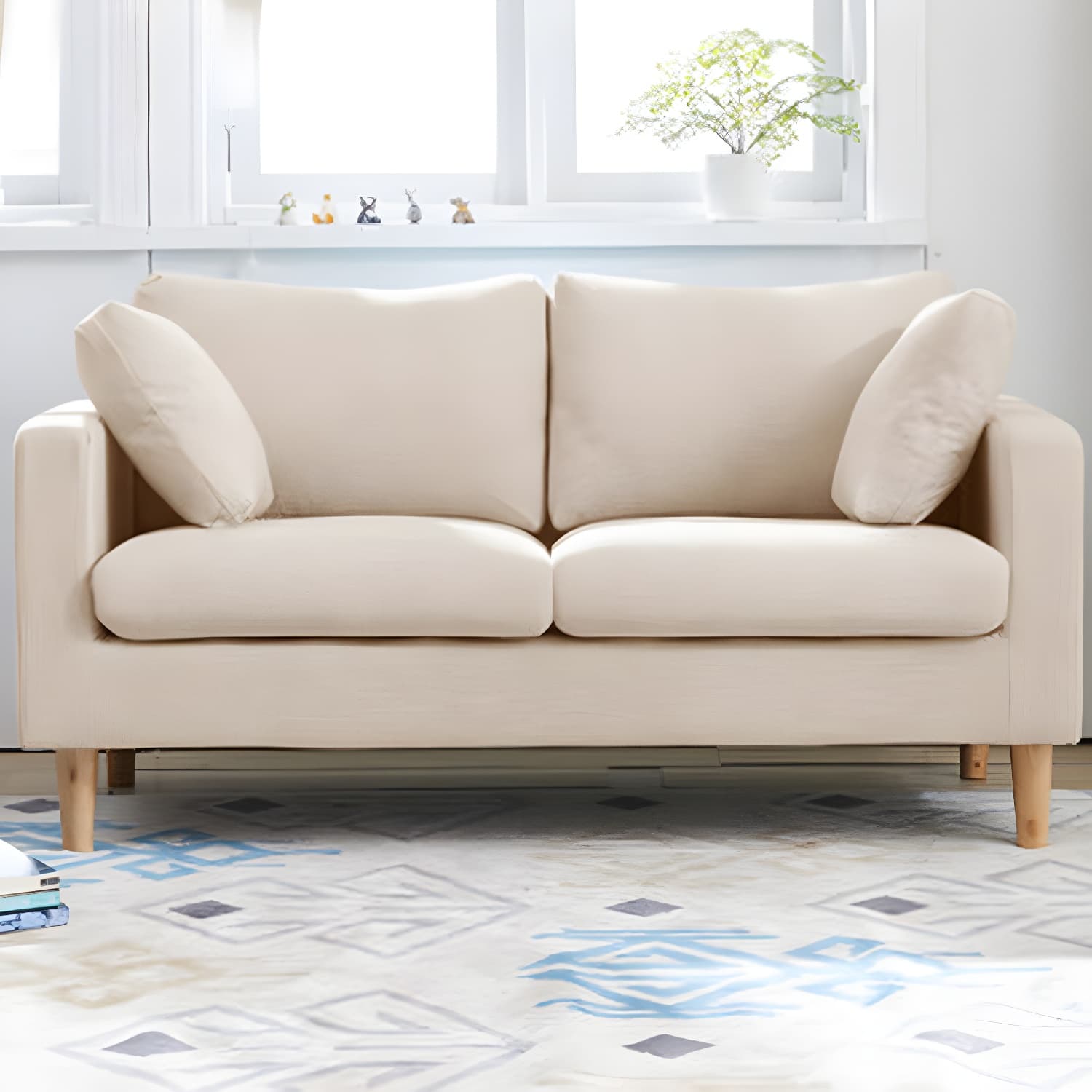 Contemporary Square Arm Couch Faux Leather Loveseat with Pillows thumbnail 8