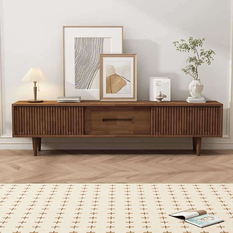 Simplistic Oak Wood TV Stand with 2 Drawers and 2 Cabinets thumbnail 1